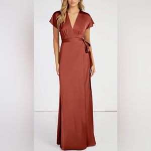 Terracotta Satin Wrap Dress - Bridesmaid/Wedding Guest